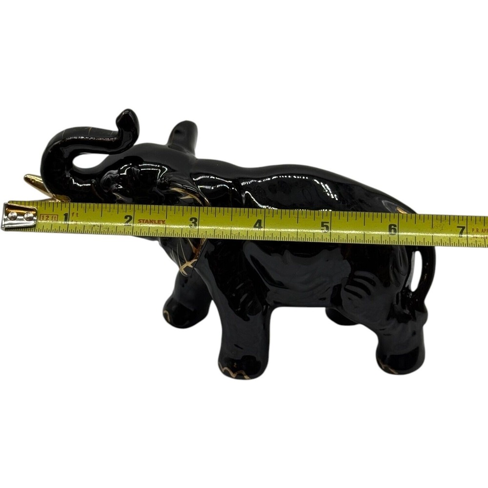 Black Elephant Figurine Gold Accents Ceramic Animal Statue Home Decor - Picture 5 of 9